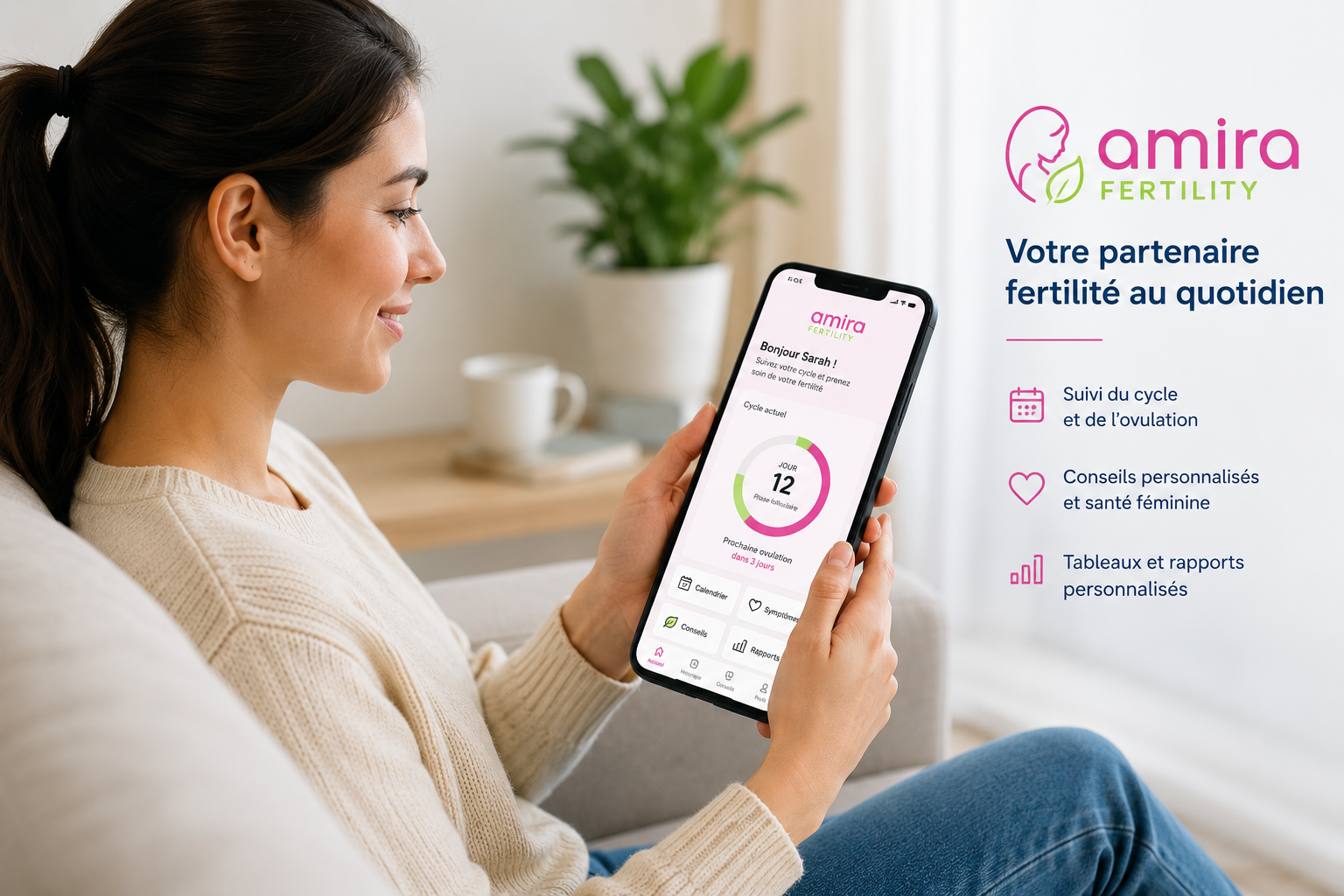 Utilisatrice consultant l’application Amira Fertility