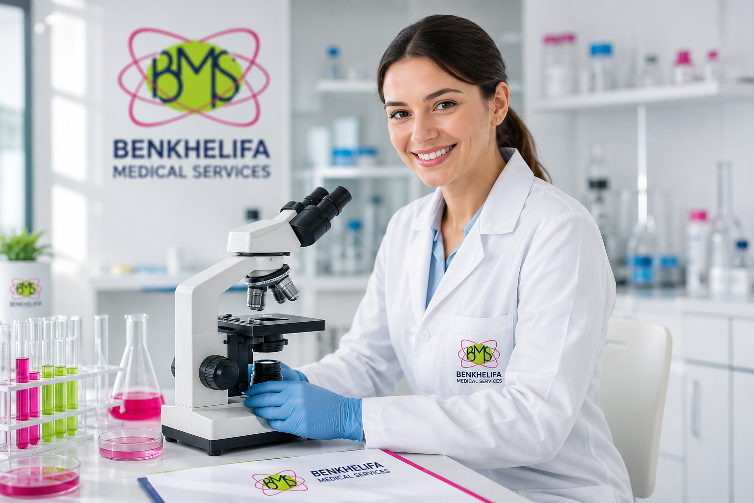 Spécialiste BMS en laboratoire avec microscope